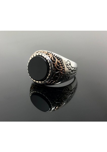 925 Ayar Gümüş Yeşil Akik Taşlı Mini Zirkon Taş Süslemeli Erkek Yüzük