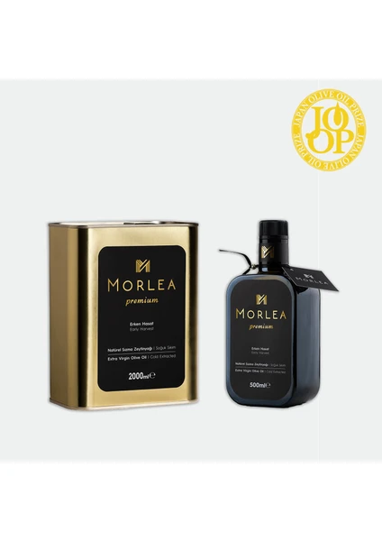 Morlea Premium 1 Adet 500 ml + 1 Adet 2 Lt Teneke Erken Hasat Soğuk Sıkım Naturel Sızma Zeytinyağı