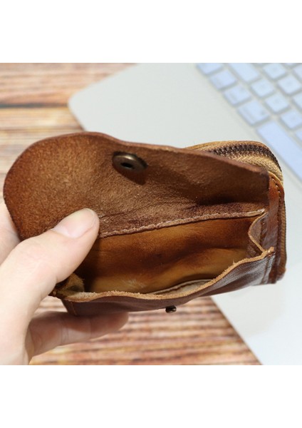 SG132 Küçük Para Çantası Üst Katman Cowhide Deri Vintage Stil Mini Para Çanta Kart Tutucu Cüzdan (Yurt Dışından)