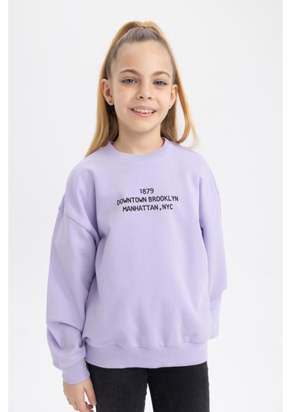 Kız Çocuk Relax Fit Bisiklet Yaka Baskılı Sweatshirt Z4188A623SP