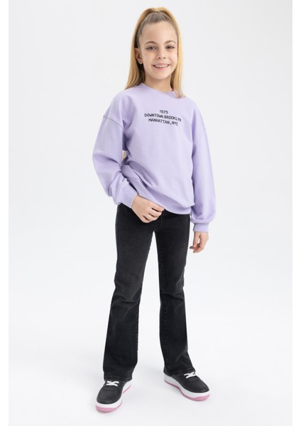 Kız Çocuk Relax Fit Bisiklet Yaka Baskılı Sweatshirt Z4188A623SP