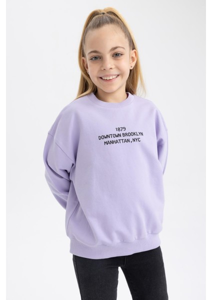 Kız Çocuk Relax Fit Bisiklet Yaka Baskılı Sweatshirt Z4188A623SP