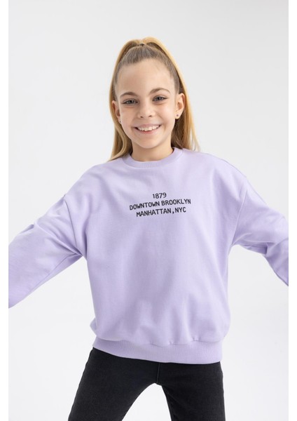 Kız Çocuk Relax Fit Bisiklet Yaka Baskılı Sweatshirt Z4188A623SP
