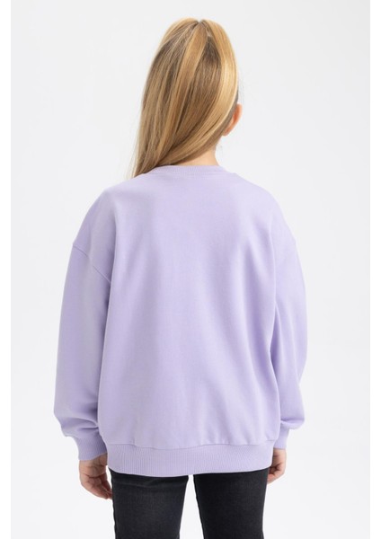 Kız Çocuk Relax Fit Bisiklet Yaka Baskılı Sweatshirt Z4188A623SP