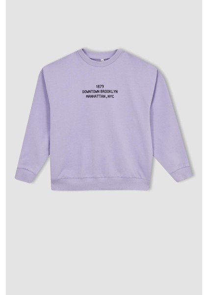 Kız Çocuk Relax Fit Bisiklet Yaka Baskılı Sweatshirt Z4188A623SP