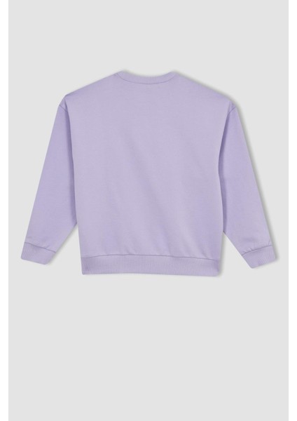 Kız Çocuk Relax Fit Bisiklet Yaka Baskılı Sweatshirt Z4188A623SP