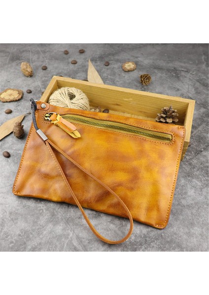 SG628 Üst Katmanlı Cowhide Deri Buruşuk Eski Retro Cüzdan Uzun Para Çantası Fermuarı Iş Gündelik Büyük Kapasite Cüzdan Bilek Kayışı (Yurt Dışından)