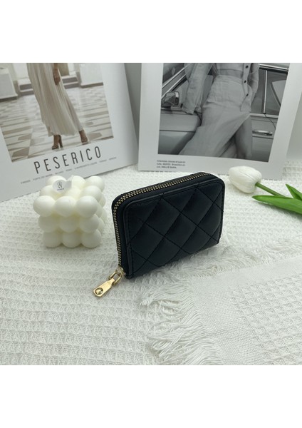 Eşkenar Dörtgen Dikiş Hattı Kadınlar Kısa Cüzdan Fermuar Para Cüzdanı Pu Deri Organ Kartı Tutucu Çanta (Yurt Dışından) modelleri