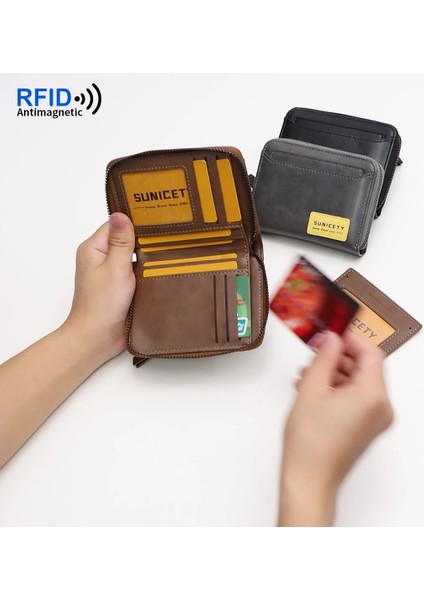 Sunicety Retro Tarzı Pu Deri Kart Taşıma Çanta Para Nakit Para Depolama Kesesi Rfid Engelleme Cüzdanı (Yurt Dışından)