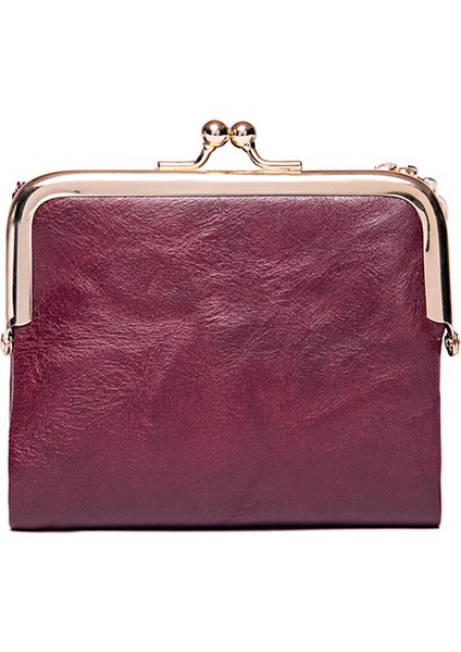 QB309 Kadınlar Cüzdan Ince Bifold Pu Deri Kart Torbası Vintage Para Çantası Fermuar ve Öpücük Kilidi (Yurt Dışından)
