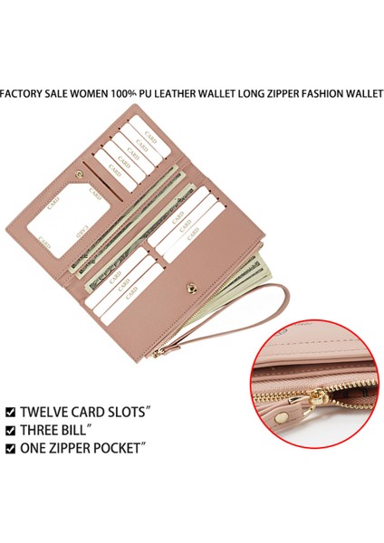 Ffy FY22022-20 Kadınlar Çok Katlı Uzun Çanta Pu Deri Debriyaj Cüzdanı Fermuarlı Cep ve Bilek Kayışı ile (Yurt Dışından)