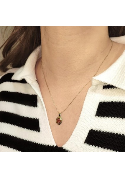 Kahverengi Taşlı Nostalji Altın Kolye