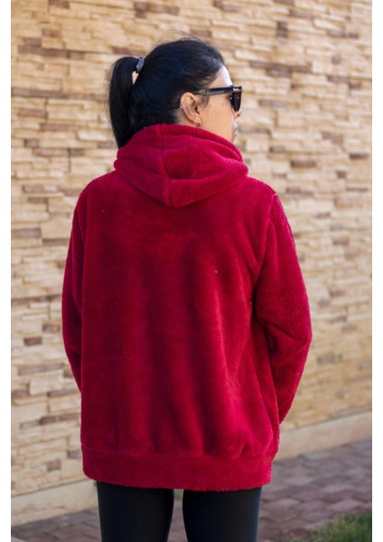 Kadın Kırmızı Peluş Yumoş Fermuarlı Kapüşonlu Cepli Welsoft Ceket 22KCKTERES indirimleri