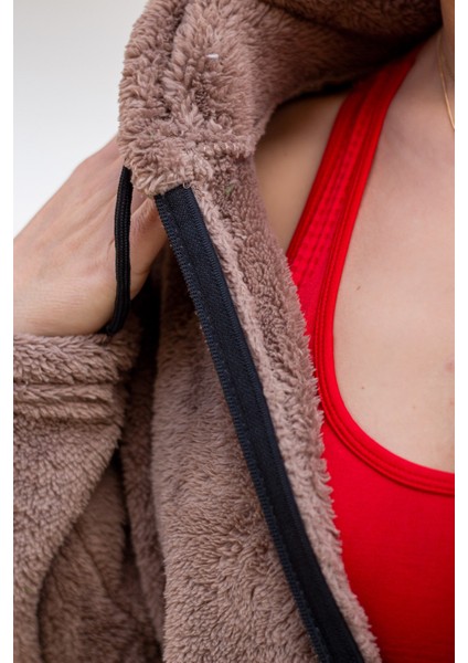 Kadın Vizon Peluş Kalın Fermuarlı Kapüşonlu Cepli Ceket 23KCKTMY50 indirimleri