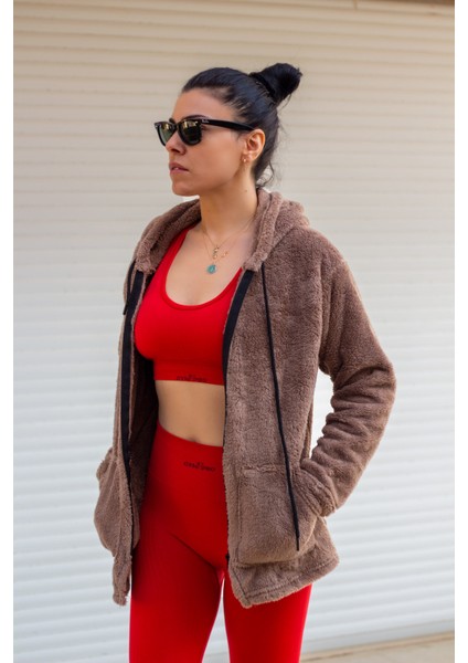 Kadın Vizon Peluş Kalın Fermuarlı Kapüşonlu Cepli Ceket 23KCKTMY50 modelleri