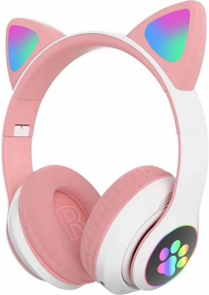 STN28 Wireless Kedi Kulak Sevimli Kablosuz Bluetooth 5.0 LED Işıklı Şık Kulaküstü Kulaklık