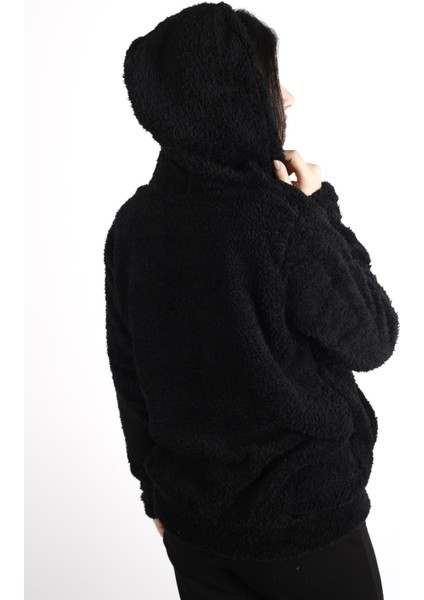 Kadın Siyah Peluş Yumoş Fermuarlı Kapüşonlu Cepli Welsoft Ceket 22KCKTERES indirimleri