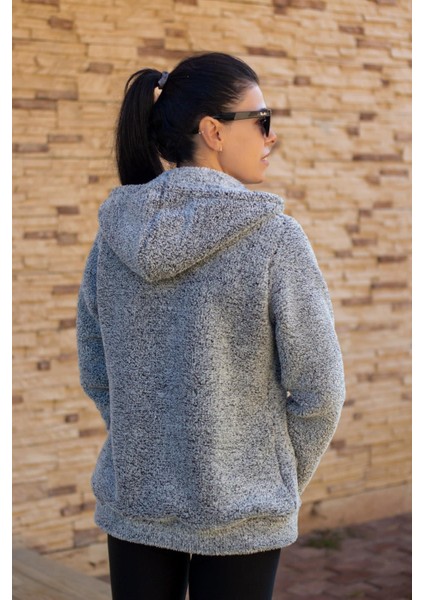 Kadın Gri Peluş Yumoş Fermuarlı Kapüşonlu Cepli Welsoft Ceket 22KCKTERES indirimleri