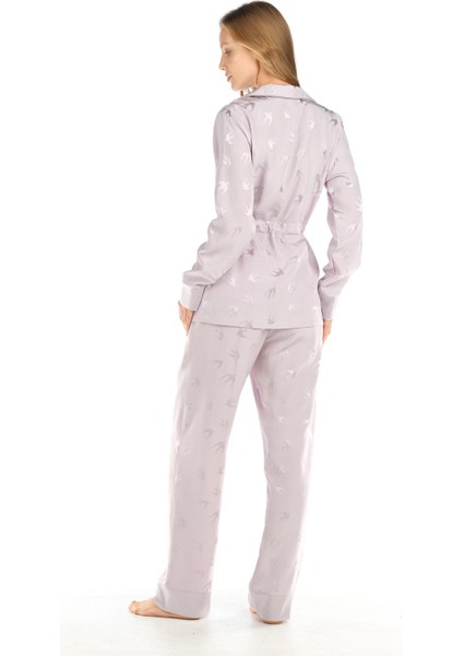 Kadın 3 Lü Dantel Büstiyerli Jakarlı Saten Lila Pijama Takımı 4C8T0N4
