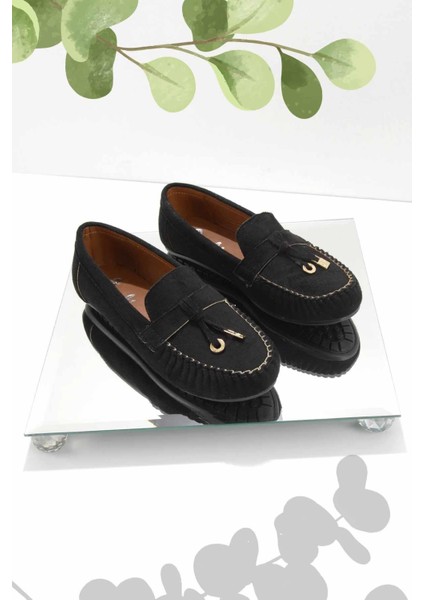 Siyah Süet Kadın Loafer Ayakkabı K01778166602
