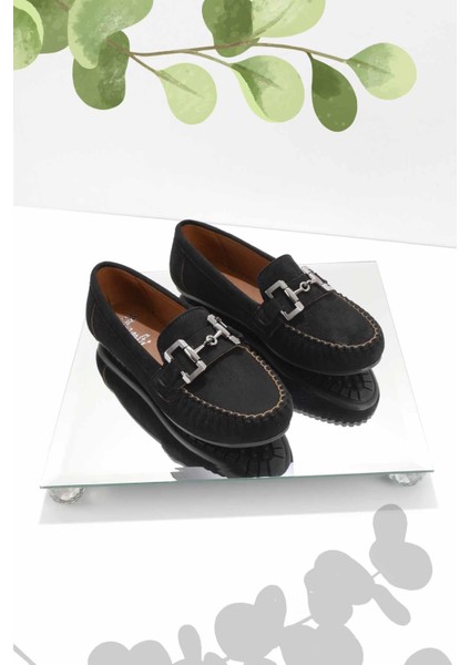 Siyah Süet Kadın Loafer Ayakkabı K01778166502