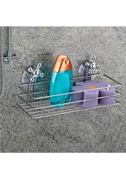 Paslanmaz Çelik Vakumlu Banyo Rafı - Vantuzlu Duş Rafı - Şampuanlık
