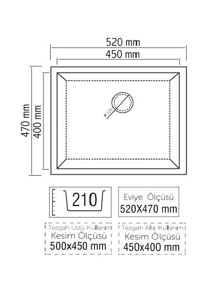 Real Stone K005 Gordion 50 Gri Granit Evye Tezgah Altı 45X40 cm