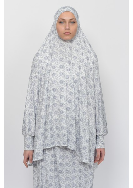 Pratik Iki Parça Güneş Desenli Yarasa Kollu Başörtülü Likralı Tesettür Namaz Elbisesi 992-0307 indirimleri