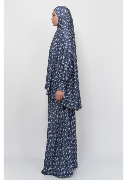 Pratik Iki Parça Çiçek Desenli Yarasa Kollu Başörtülü Likralı Tesettür Namaz Elbisesi 992-0213 fiyatları