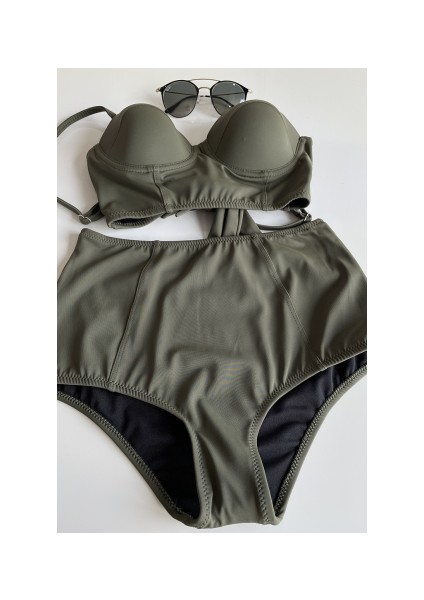 Haki Yeşil Yüksek Bel Bikini Alt Üst Takım fırsatları