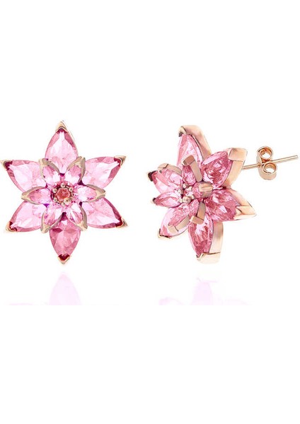 Gümüş Rose Pembe Lotus Çiçeği Çivili Kadın Küpe fiyatları