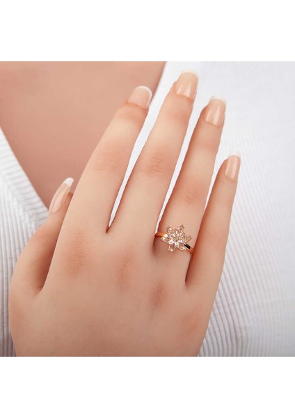 Gümüş Rose Beyaz Taşlı Lotus Çiçeği Kadın Yüzük