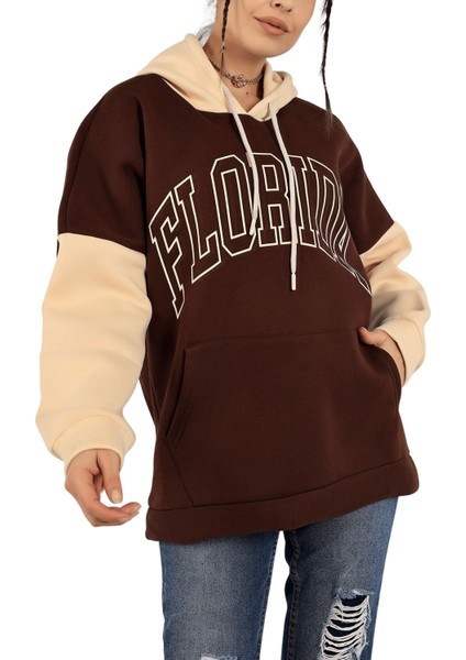 Kadın Sweatshirt Kapüşonlu Baskılı Üç Iplik