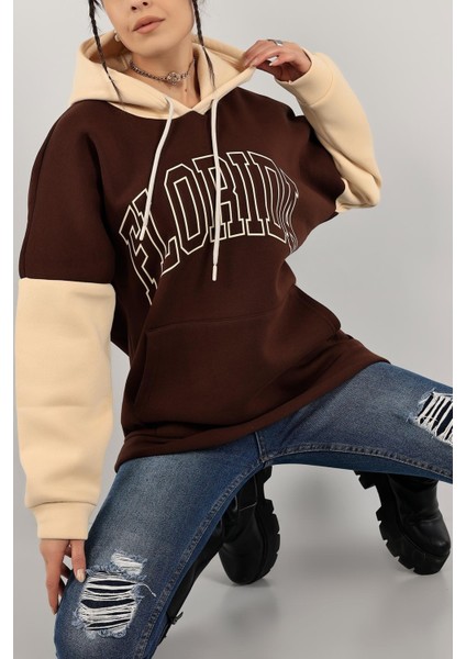 Kadın Sweatshirt Kapüşonlu Baskılı Üç Iplik fırsatları