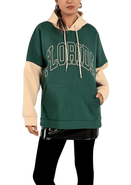 Kadın Sweatshirt Kapüşonlu Baskılı Üç Iplik