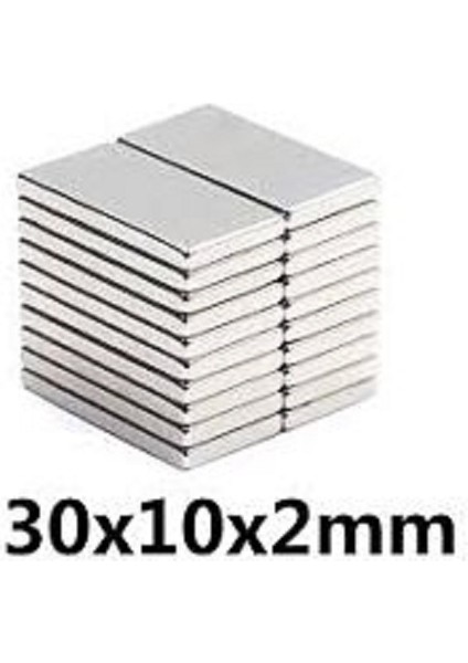 30 x 10 x 2 mm Boy:30 En:10 Kalınlık 2 mm Köşeli Neodyum Mıknatıs