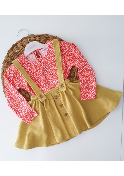 Bebe Yaka Düğmeli Askılı Etekli 2'li Takım