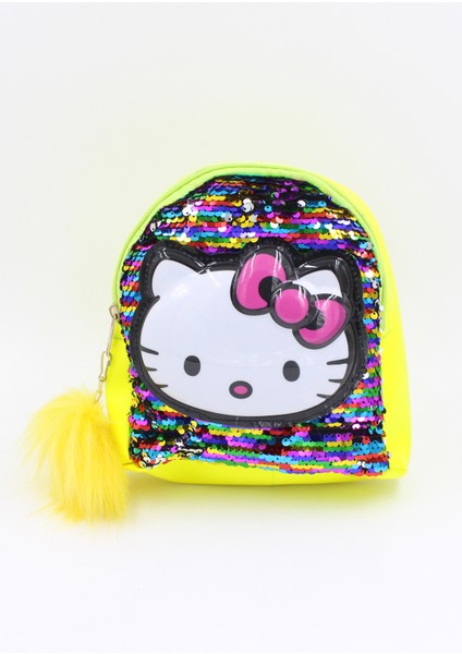 039 3005 Hello Kitty Kedicikli Payetli Işıklı Sarı Sırt Çantası