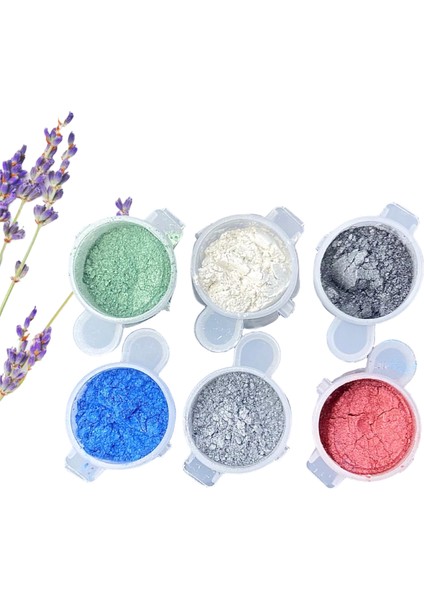 Epoksi Reçine Sedef Metalik Toz Pigment Seti 6X10ML/ Şeffaf Epoksi Reçine Pigment Seti