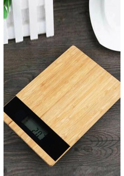 Bambu Görünümlü 5 kg Mutfak Tartısı LCD Ekranlı Dijital Hassas Terazisi