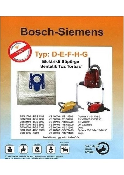 Sıemens Vs 42A00 Vs 44A99 3 Katlı Bez Toz Torbası 10 Adet
