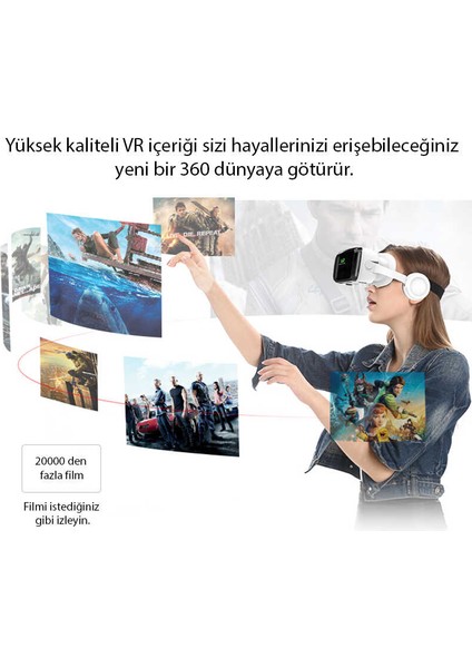 Apple Iphone 6-7-8-Se Için Bluetooh Stereo Kulaklıklı 3D Vr Sanal Gerçeklik Gözlüğü