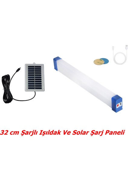 32 cm Mıknatıslı Kamp Lambası Micro USB  Şarj Paneli + Şarjlı Işıldak