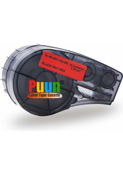 Brady M21-750-595-RD 142801 Vinil Güçlü Yapışkanlı Kırmızı Üzerine Beyaz 19.05MM x 6,4m Muadil Şerit Etiket Kaseti