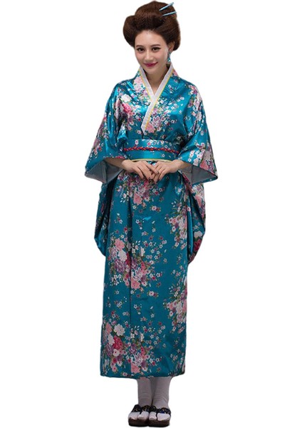 Japon Anime Kadın Saten Kimono (Yurt Dışından)