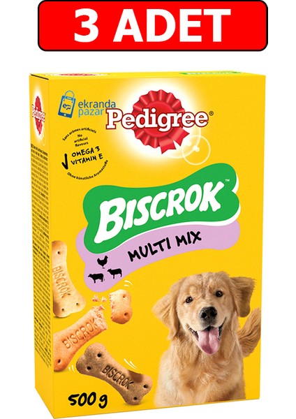 Biscrok Multi Mix 500GR 3 Adet Köpek Ödül Bisküvi Köpek Ödül Maması