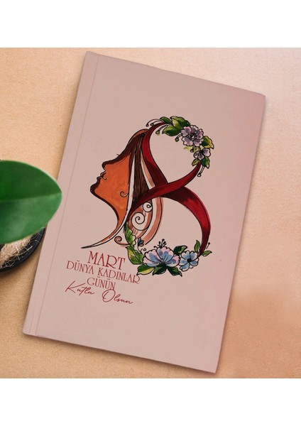 8 Mart Tasarımlı Pudra Pembesi Sert Kapaklı Defter ve Middle Kupa Seti, Arkadaşa Hediye, Yeni Iş Hediyesi, Doğum Günü Hediyesi-1 modelleri