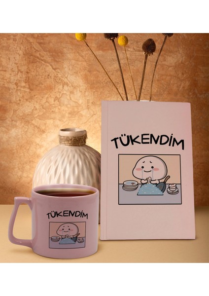 Pudra Pembesi Sert Kapaklı Defter ve Middle Kupa Seti, Arkadaşa Hediye, Yeni Iş Hediyesi, Doğum Günü Hediyesi-8