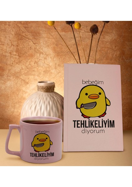 Pudra Pembesi Sert Kapaklı Defter ve Middle Kupa Seti, Arkadaşa Hediye, Yeni Iş Hediyesi, Doğum Günü Hediyesi-14