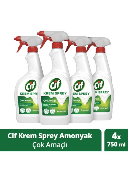 Krem Sprey Amonyak Yüzey Temizleyici En Zorlu Yağ ve Kirleri %100 Çıkarır 750 ml X4 Adet